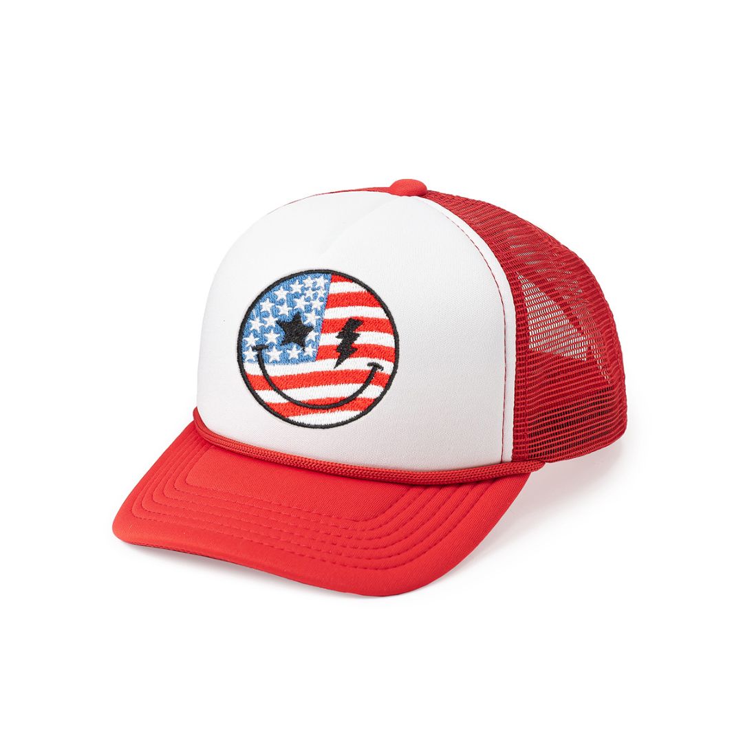 Patriotic Smiley Patch Trucker Hat - 4th of July - Kids