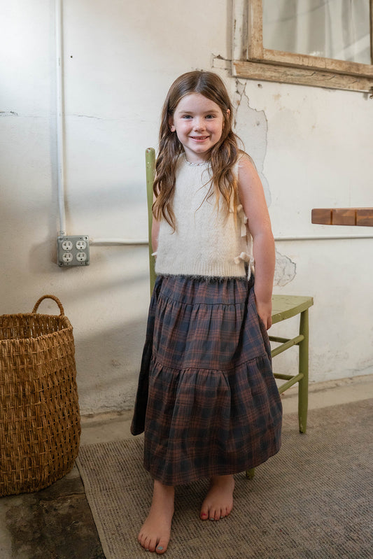 TIERED MIDI SKIRT MIDNIGHT PLAID