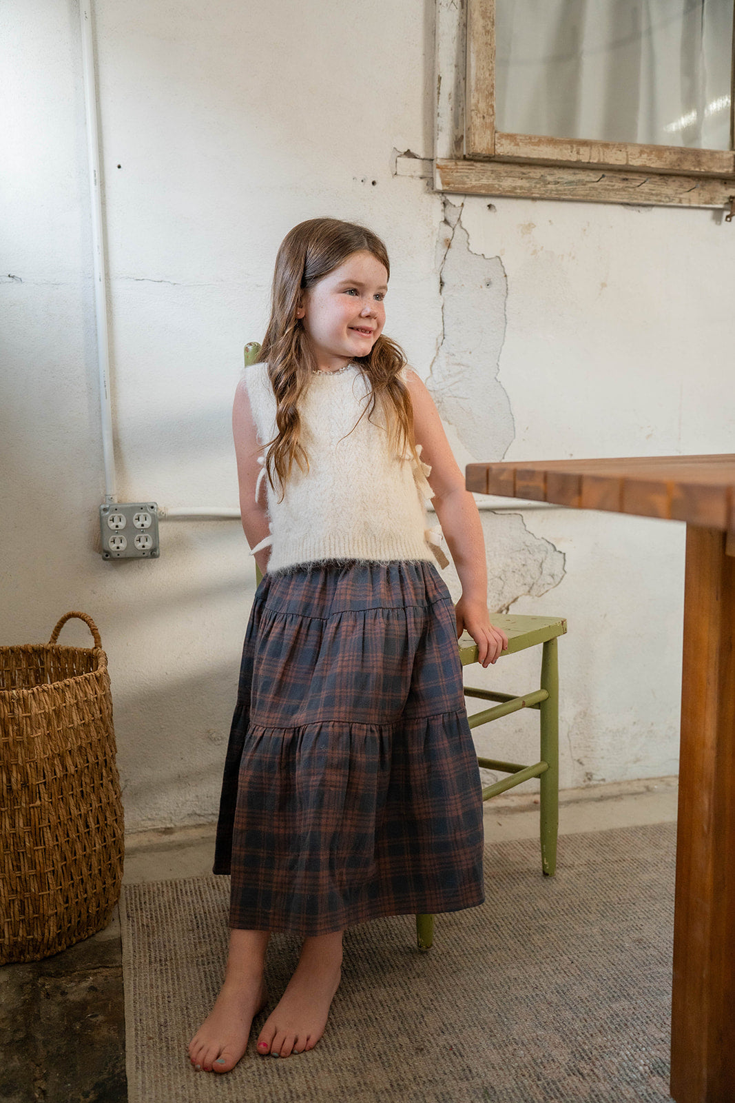 TIERED MIDI SKIRT MIDNIGHT PLAID