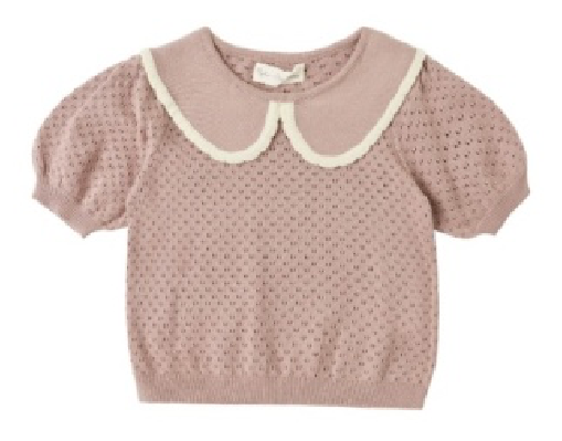 POINTELLE COLLARED TOP ROSEWOOD